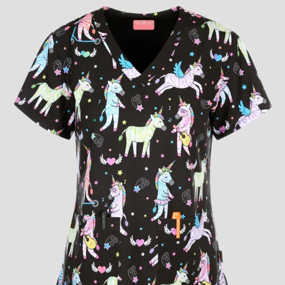 Zavate Ava Theresa Zebra Print 2-Pocket Stretch V-Neck Scrub Top - Women's Small